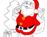 Disegno Babbo Natale con lalbero di Natale pitturato su giovanna