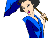 Disegno Geisha con parasole pitturato su Ketty