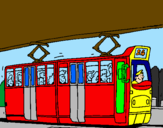 Disegno Tram con passeggeri  pitturato su matteo