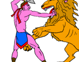 Disegno Gladiatore contro un leone pitturato su annarita
