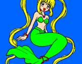 Disegno Sirena con le perle  pitturato su fabio 
