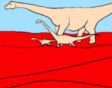 Disegno Famiglia di Brachiosauri  pitturato su maxi