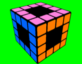 Disegno Cubo di Rubik pitturato su sara