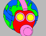 Disegno Terra con maschera anti-gas  pitturato su matteo