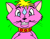 Disegno Gatto con il collare  pitturato su giulia