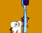 Disegno Molare e spazzolino da denti pitturato su wela
