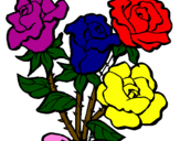 Disegno Mazzo di rose  pitturato su rose colorate