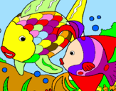 Disegno Pesci  pitturato su pesci arcobaleno
