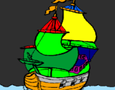 Disegno Barca  pitturato su manuel