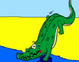 Disegno Alligatore che entra nell'acqua  pitturato su tommaso c