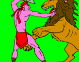 Disegno Gladiatore contro un leone pitturato su marcodino