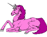 Disegno Unicorno seduto  pitturato su greta