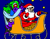 Disegno Babbo Natale alla guida della sua slitta pitturato su andrea e beatrice