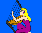 Disegno Cantatrice con lo strumento  pitturato su sara