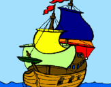 Disegno Barca  pitturato su Marco 