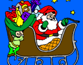 Disegno Babbo Natale alla guida della sua slitta pitturato su tommaso
