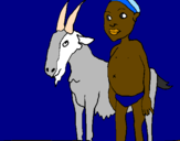 Disegno Bambino africano con una capra pitturato su nicole