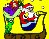Disegno Babbo Natale alla guida della sua slitta pitturato su GIULIO
