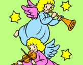 Disegno Angeli musicisti  pitturato su tamara