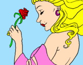 Disegno Principessa con una rosa pitturato su greta