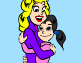 Disegno Madre e figlia abbracciate pitturato su noi due insieme 4ever!