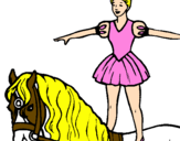 Disegno Trapezista in groppa al cavallo pitturato su volantina