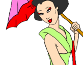 Disegno Geisha con parasole pitturato su lituania