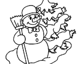 Disegno Pupazzo di neve e albero di Natale pitturato su francesca