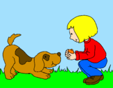 Disegno Bambina che gioca con il cagnolino  pitturato su chris