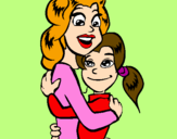 Disegno Madre e figlia abbracciate pitturato su chicchi