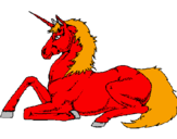 Disegno Unicorno seduto  pitturato su drago