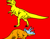 Disegno Triceratops e Tyrannosaurus Rex pitturato su coccosauro
