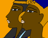 Disegno Ramses e Nefertiti pitturato su anna