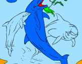 Disegno Delfini che giocano  pitturato su santucci