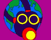 Disegno Terra con maschera anti-gas  pitturato su andrea