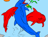Disegno Delfini che giocano  pitturato su pilli