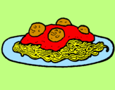 Disegno Spaghetti al ragù  pitturato su erika