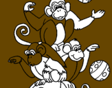 Disegno Scimmie giocoliere pitturato su leo