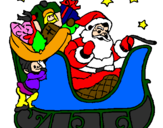 Disegno Babbo Natale alla guida della sua slitta pitturato su anna