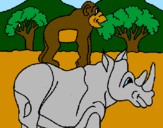 Disegno Rinoceronte e scimmietta  pitturato su Rosy