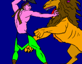 Disegno Gladiatore contro un leone pitturato su france