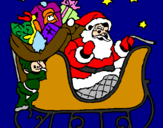 Disegno Babbo Natale alla guida della sua slitta pitturato su GABRIELE