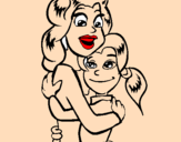 Disegno Madre e figlia abbracciate pitturato su ludo