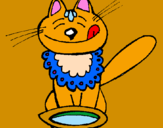 Disegno Gatto che mangia  pitturato su ilenia