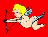 Disegno Cupido in volo  pitturato su chicchi