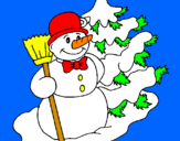 Disegno Pupazzo di neve e albero di Natale pitturato su alessandro
