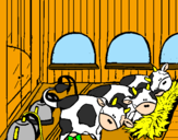 Disegno Mucche nella stalla  pitturato su puffo