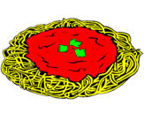 Disegno Spaghetti al formaggio  pitturato su pasta picciolina