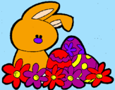 Disegno Coniglietto di Pasqua  pitturato su camilla