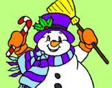 Disegno Pupazzo di neve con la sciarpa pitturato su natalie
